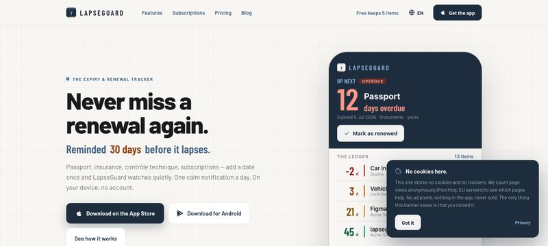 LapseGuard — live product screenshot